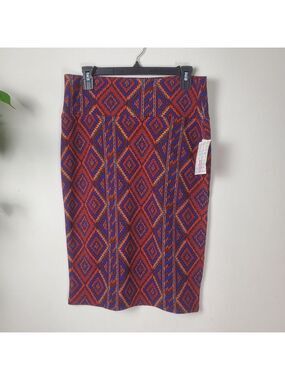 Lularoe Cassie Pencil Skirt Red Blue Geometric Medium